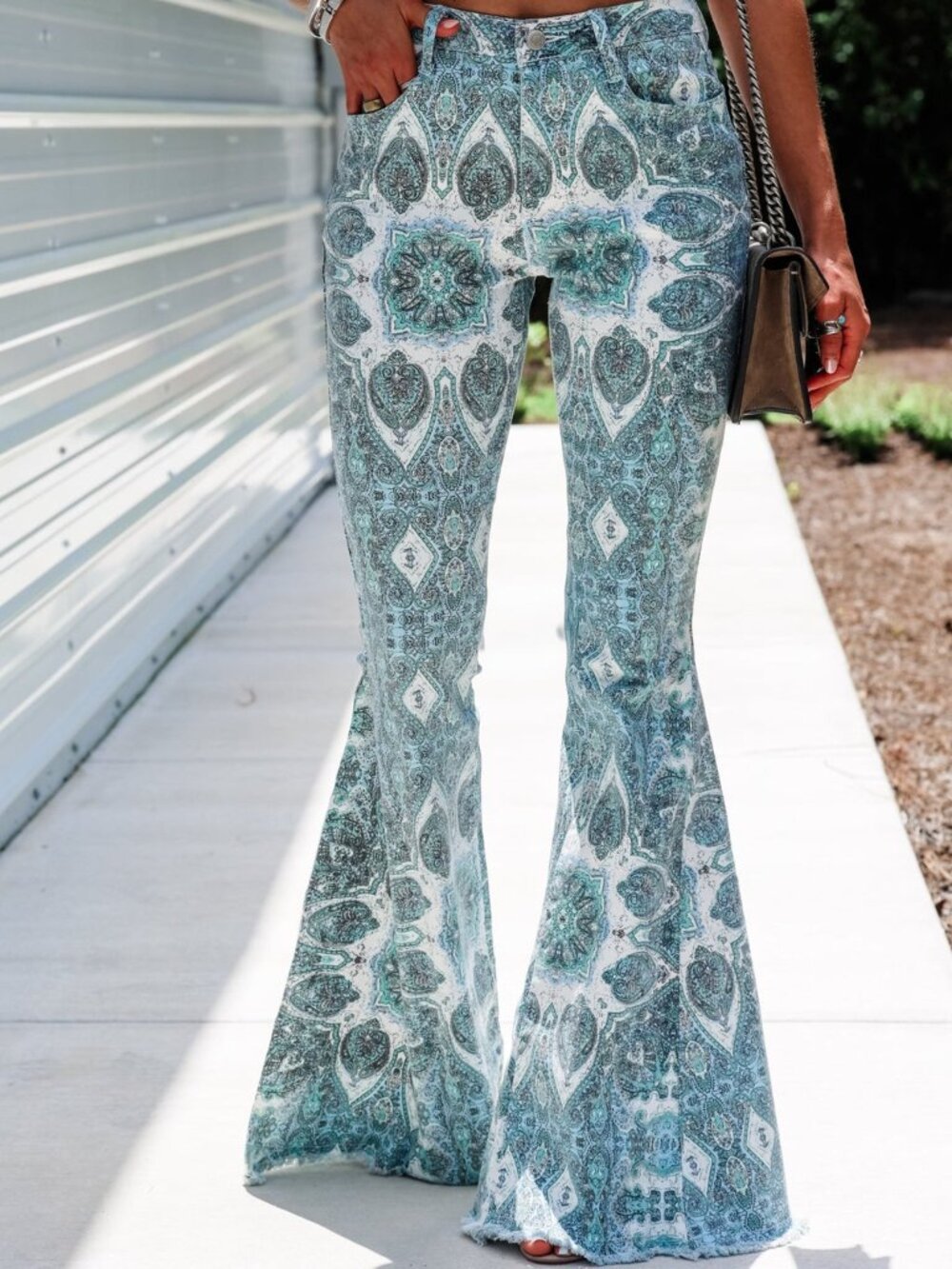 Saints & Heart Western Medallion Aqua Blue Flare Jeans - Like New